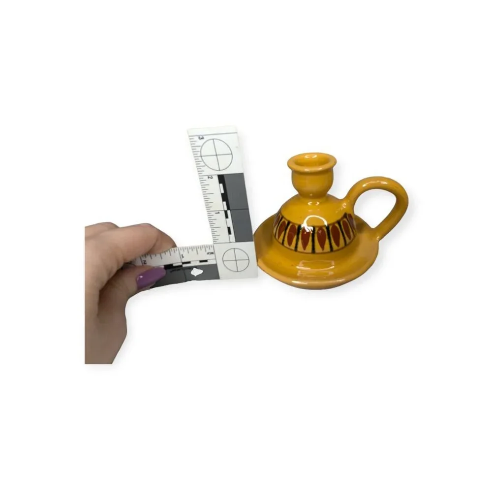 Vintage Pottery Barn Ceramic Golden Painted Taper Handle Walking Candle #6